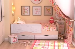 Кровать "Алиса" (Розовый металлик, МДФ, Дуб Белфорт, 80х160 мм, девочка)